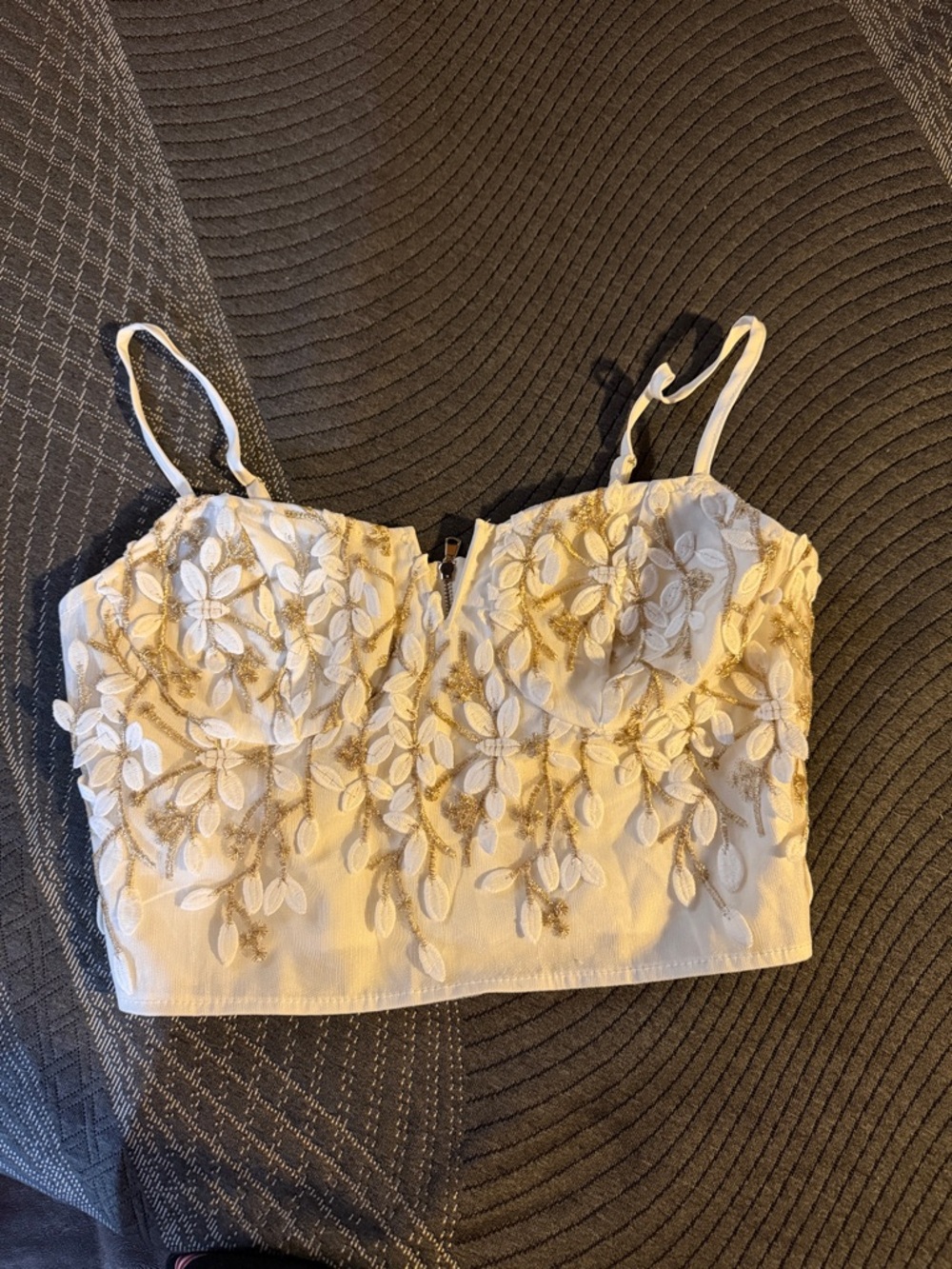Embroidered Floral Bustier Crop Top - White